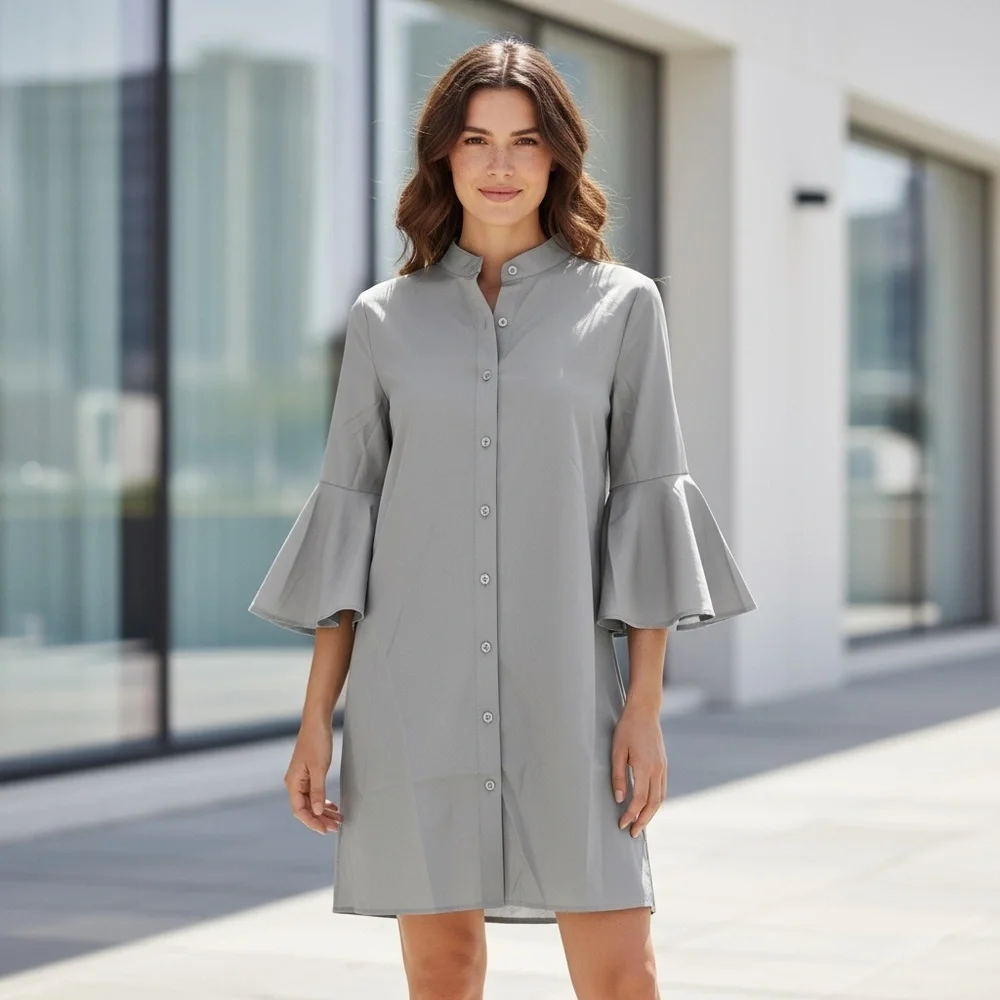 AMT Gray Flare Sleeve Button Down Shirt Dress
New - Picture 2 of 10